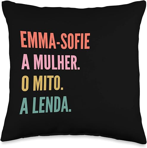 Designs De Nomes Engraçados Para Mulher Funny Portuguese First Name Design-Emma-Sofie Throw Pillow, 16x16, Multicolor