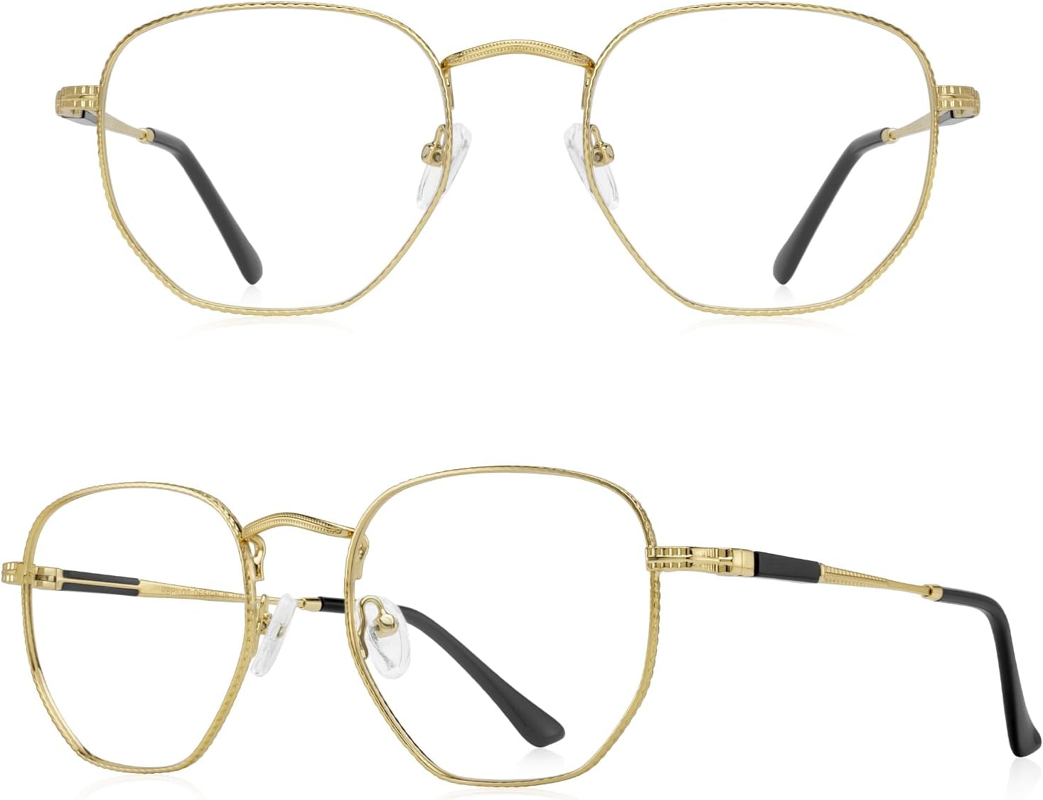 Classic Square Polygon Reading Glasses for Men Women Light Blocking Computer Readers Spring Hinge Metal Frame - Image 2