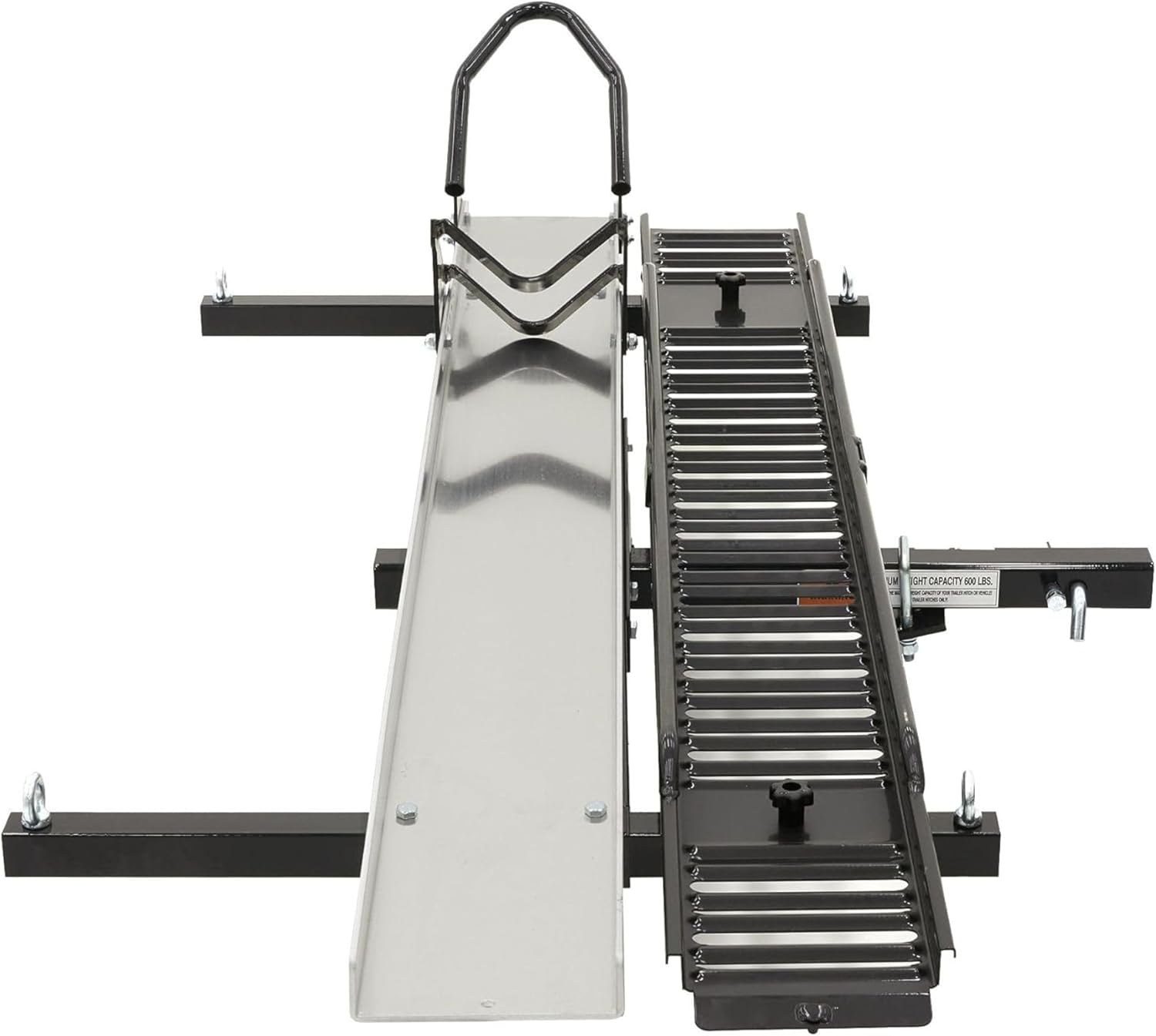 Black Widow Motorcycle Hitch Carrier Heavy Duty Steel and Aluminum Extra Long 6FT Loading Ramp 600 lb. Capacity Anti-Rattle Included Fits 2" Receiver