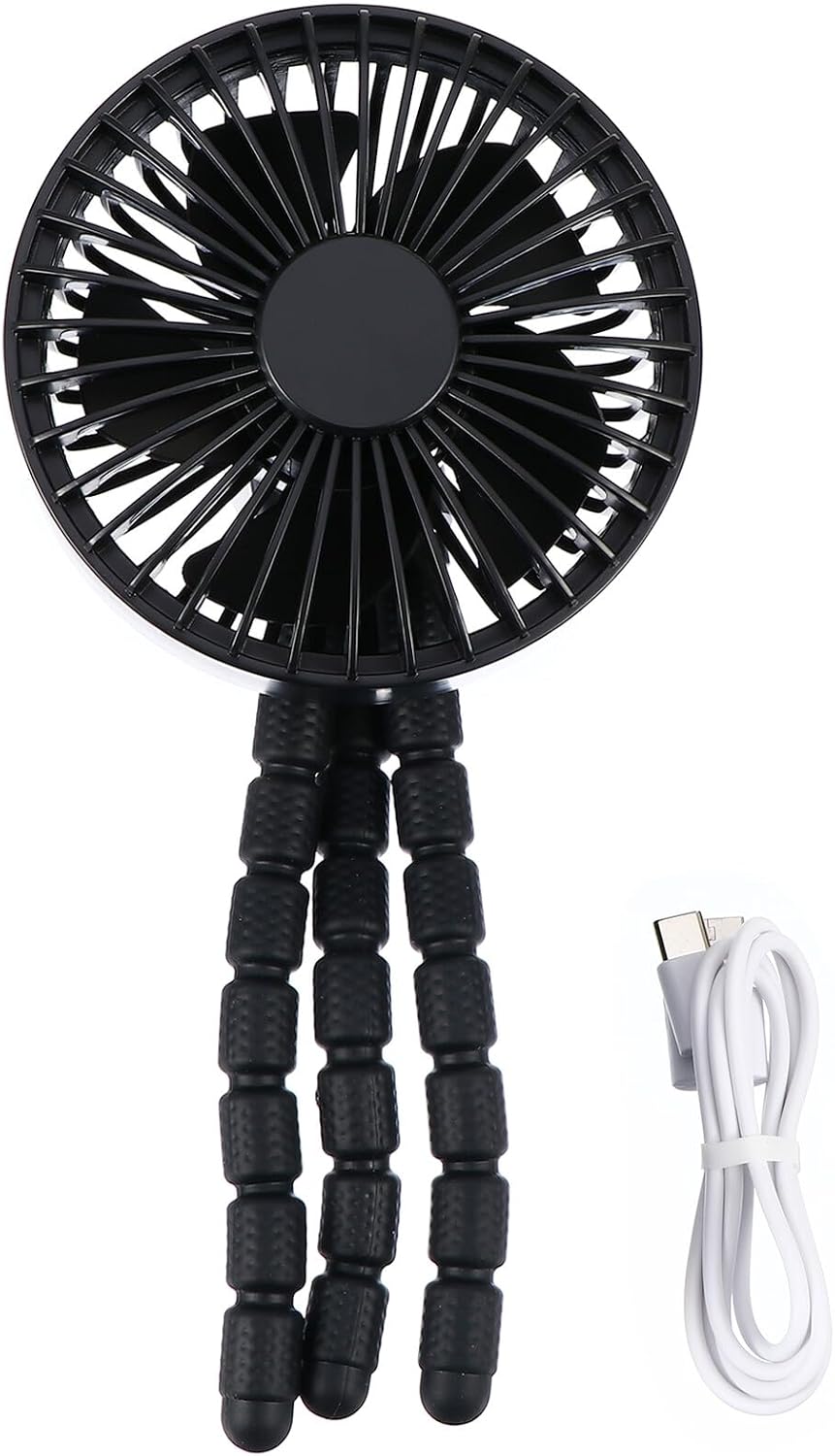 Yardwe Portable Stroller Fan for Babies with Flexible Tripod, Rechargeable Silent Attachment Air Cooler, Mini Black Multi-function Cooling Fan for Outdoor and Travel Use