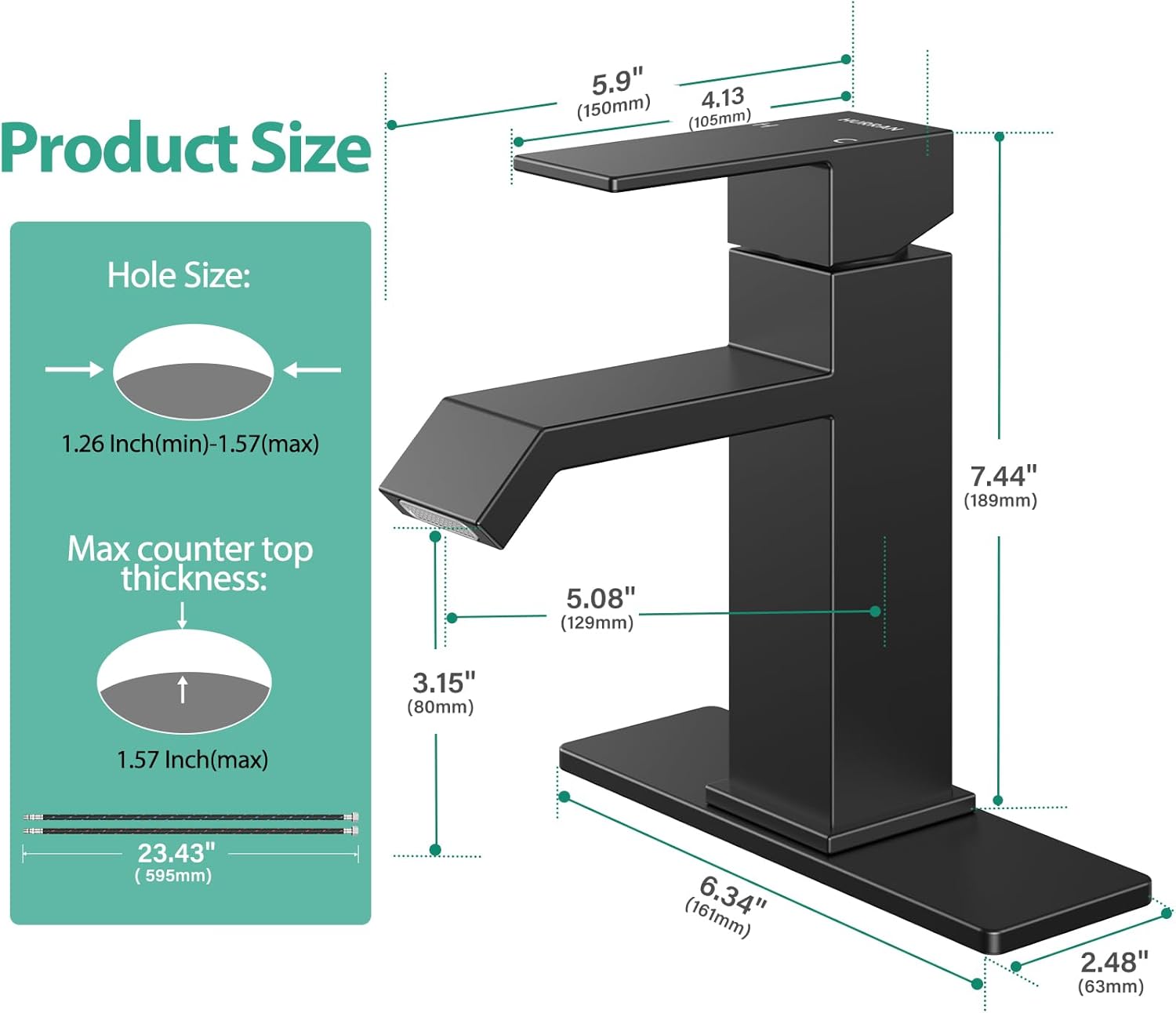 Single Handle Bathroom Faucets, HURRAN Matte Black Bathroom Sink Faucet Stainless Steel Vanity Faucet(1 Hole or 3 Holes), Modern Basin Faucets for RV Restroom Sink with Deck Plate and Pop-up Drain
