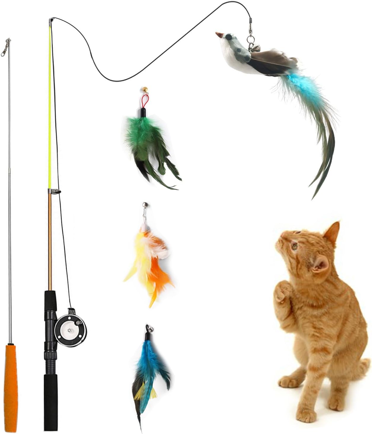 Amazon.com : HAIKOO Fishing Rod Cat Toy, Pulley Telescopic Fishing Rod ...