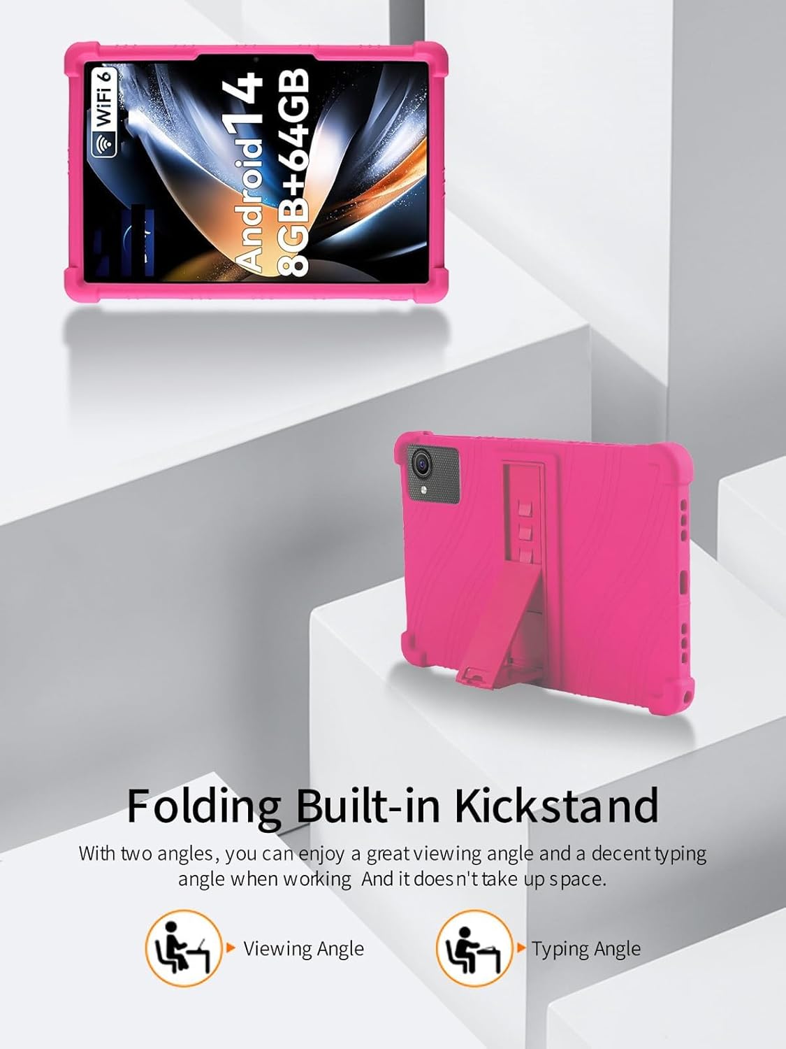 for HiGrace C10 Tablet 10 inch Android 14 Tablet Case,BOVUGAC Soft Silicone Adjustable Stand Shockproof Kids Friendly for HiGrace C10-1 10"(Rosered)
