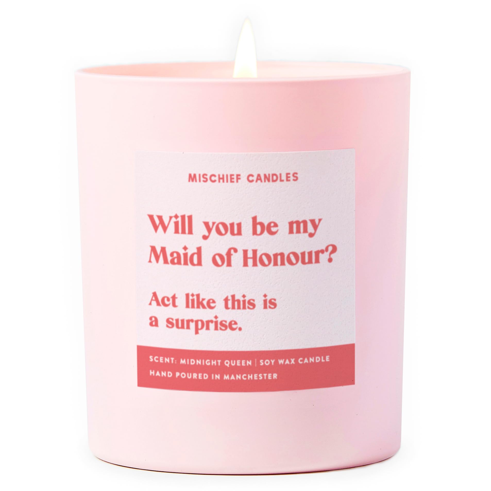Funny Gift Wedding Gifts for Married Couple Scented Soy Wax Pink Candle (Be My Maid of Honour Act Surprised)