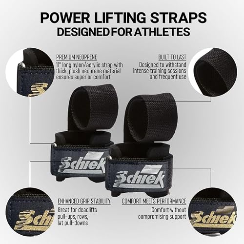Schiek Sports Model 1000-PLS Power Lifting Straps - Essential Workout Accessories for Men and Women - Enhance Your Weight Bench Performance - Non Slip Nylon Acrylic Design
