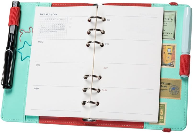 Labon's 6 Round Ring Binder Banded Filofax Planner Refills for Monthly Weekly Daily Schedule / 2020 2021 2022 Calendar/Telephone & Address/Personal Memo 120 Sheets Premium Thick Paper (A6, Green)