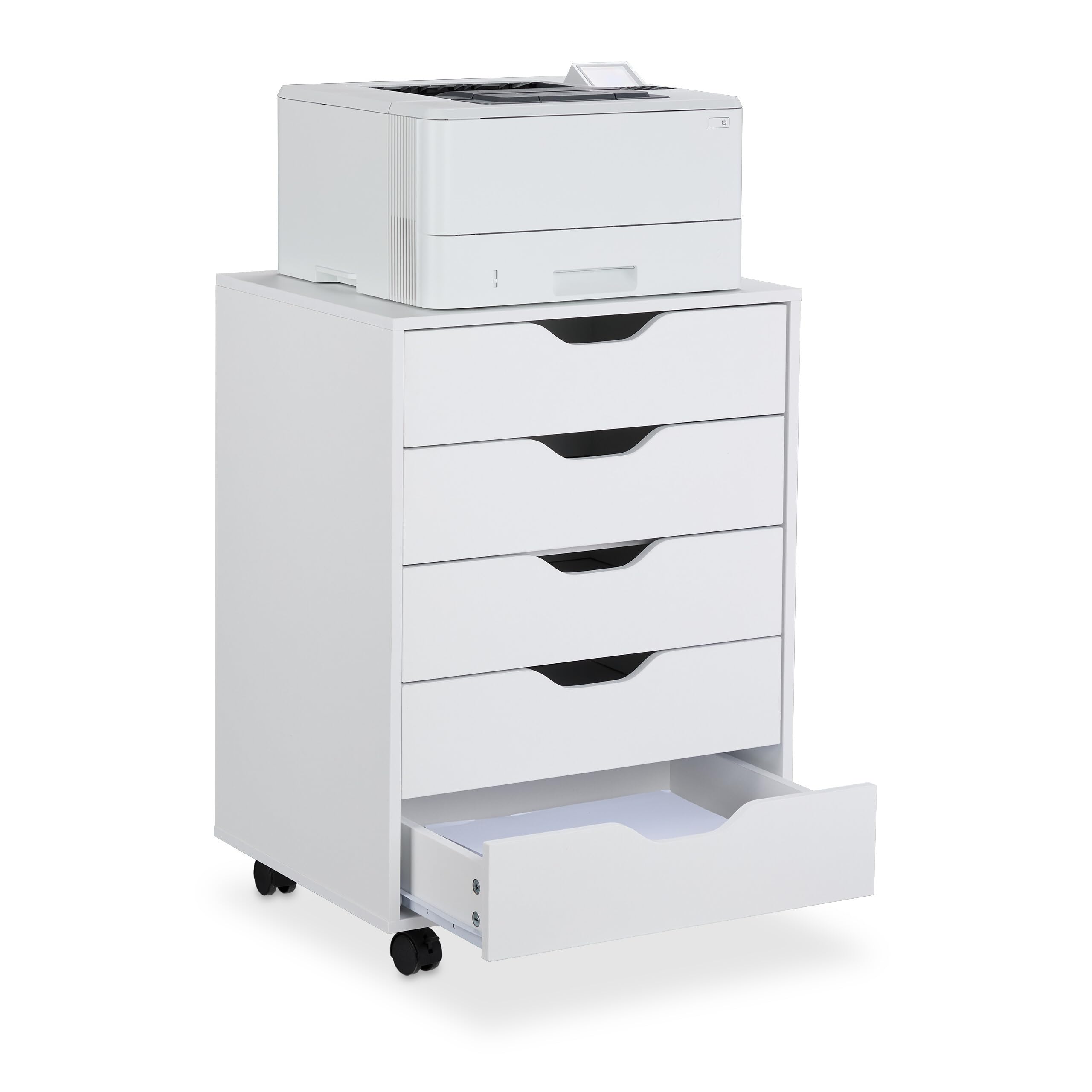 Relaxdays Caisson de bureau, avec roulettes et 5 tiroirs, H x L x P : env. 66,5 x 48 x 39,5 cm, blanc