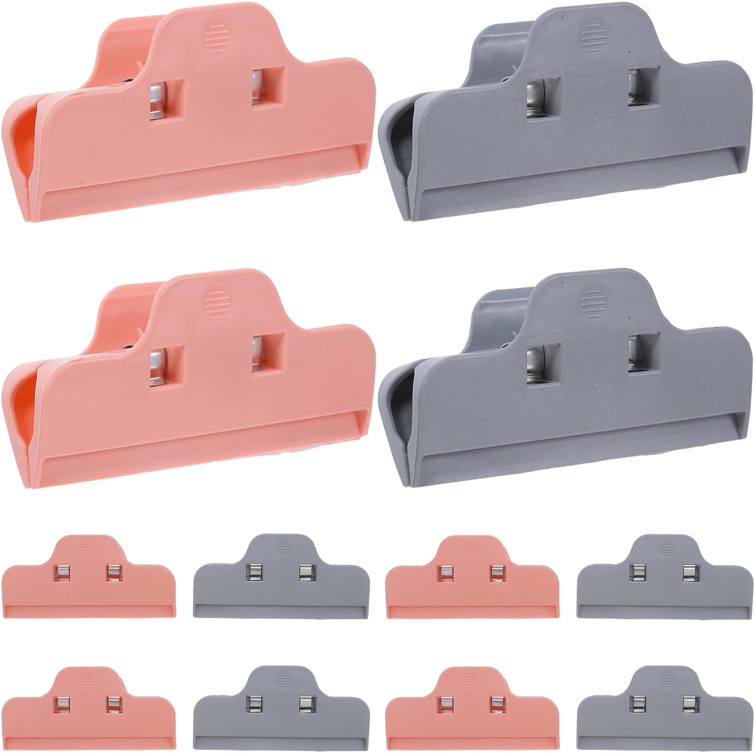 STOBAZA 12pcs Plastic Chip Clips Set with Airtight Sealing Function Food Moisture-Proof Snack Bag Clips in Pink and Grey Kitchen Storage for Bread Pastry and File Organization