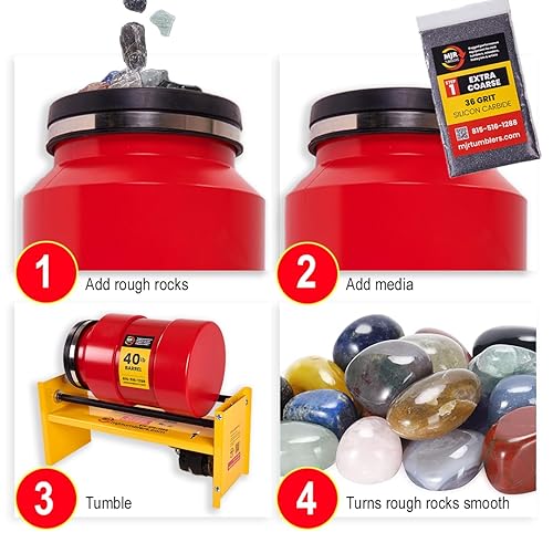 Miniatura 7 de MJR Tumblers Pulidor de Rocas de Uso Comercial de 40 libras. Capaz de Funcionar con 18 Tamaños y Combinaciones de Tambor Diferentes. Calidad,