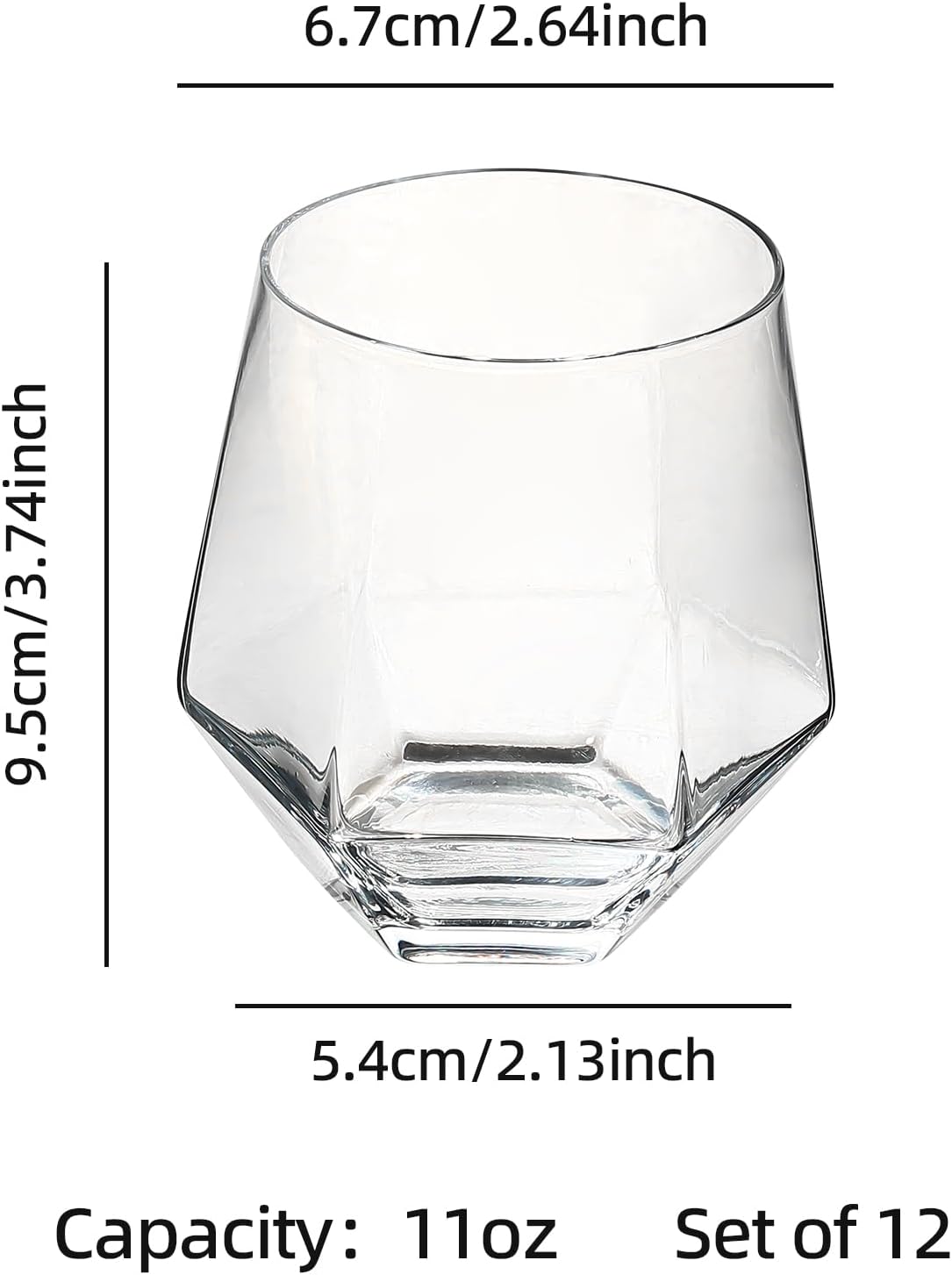 Diamond Wine Glasses Set of 12, 11 oz Stemless Tumbler Glasses image 2
