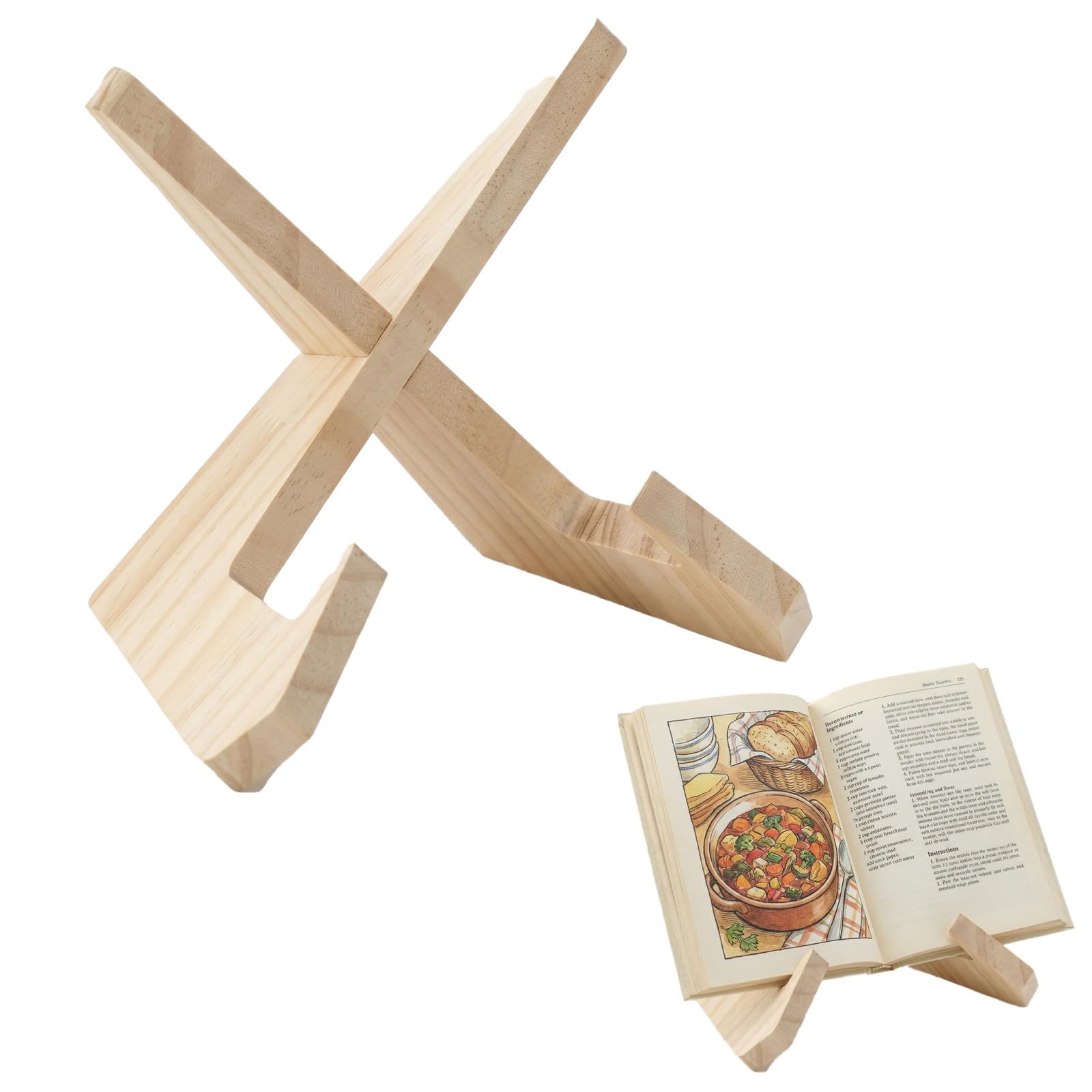 QLK Recipe Book Stand, Wooden Cookbook Holder Vintage Display Stands Hands Free Reading Stand Cookery Book Stand for Cooking Kitchen Tablet Magazines Multi Use Book Stand
