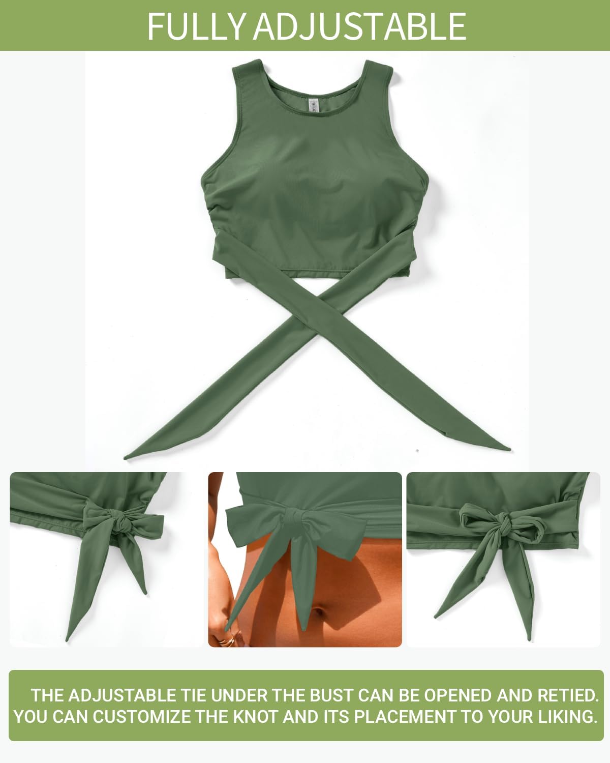 Crop Top Swim Bathing Suit - Women Bikini Swimsuit Top High Neck Bra Tie Knot Top Only 2025 - Image 4