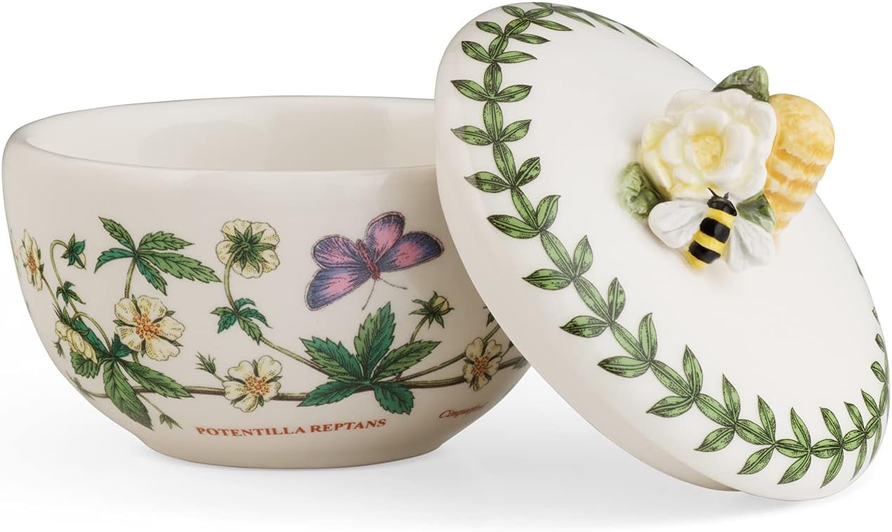 Portmeirion Botanic Garden Bouquet Bumble Bee Trinket Box with Lid | Small storage Box for Rings Bracelets and Jewelry | Made of Dolomite with Flower and Butterly Motif | Decorative Holder Organizer