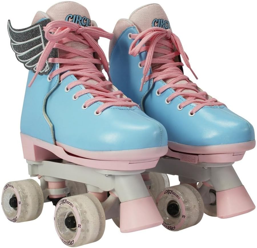 Circle Society Adjustable Kids Roller Skates, Sizes 12-3 & 3-7 US, Indoor & Outdoor Roller Skates, Comfortable Lace-Up Design for Beginners, Fun Gift for Girls, Toddler Quad Skates for Youth & Teens