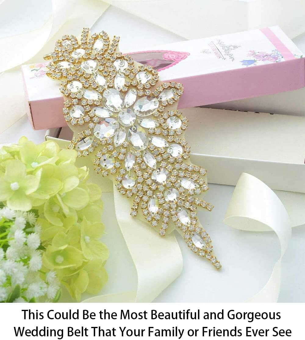 ShiDianYi Wedding Belts with Rhinestones Gold 5 Pack Bridal Belt Crystal Bead Sash Belt Handmade Dress Belt for Wedding Ceremony