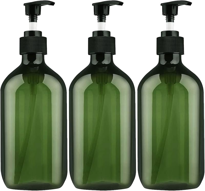 FOOCHY Frascos Plásticos Recarregáveis com Dispenser de Bomba, Verde, 500 mL, Pacote com 3
