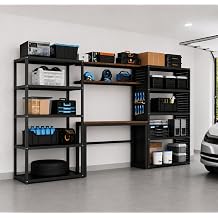 FLEXIMOUNTS Garage Storage System with Workbench, Pegboard & Shelving, 142" Modular Garage System, Heavy Duty Steel Storage Rack & Tool Organizer for Garage Workshop, Black, FLEXIMOD Series