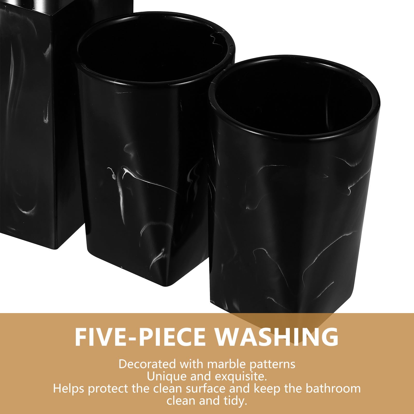 CRAFTHROU de Accesorios para Baño en Resina Negra Juego de 5 Piezas Soporte para Cepillos de Dientes, Jabonera y Vasos, Diseño Cómodo y Práctico para Lavabo