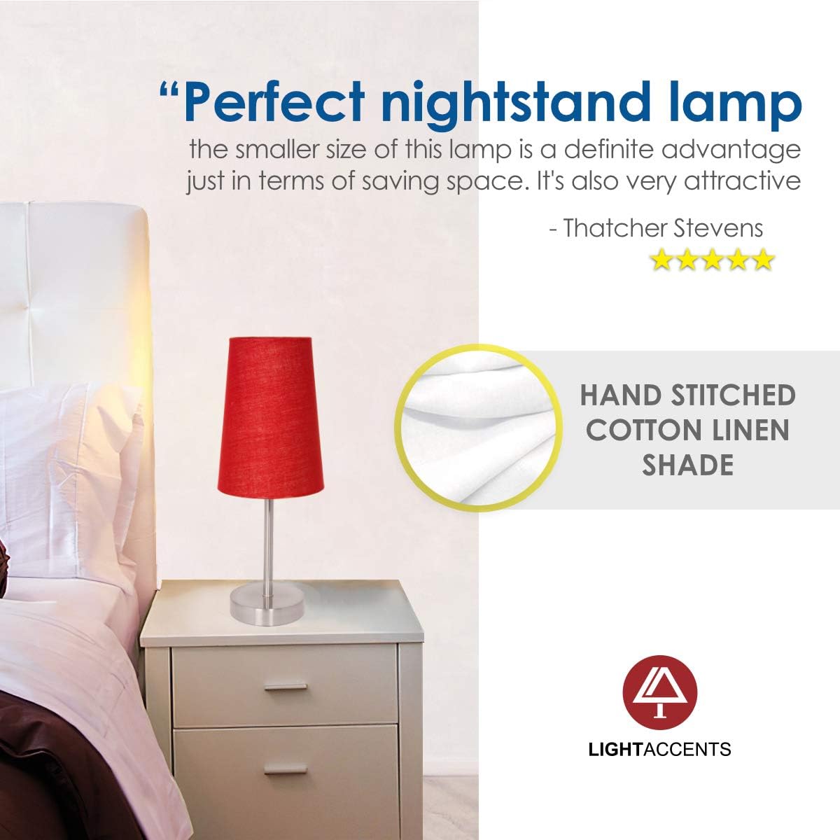 Bedside Table Lamp with Linen Lamp Shade by Light Accents Model 16270 Red / Single