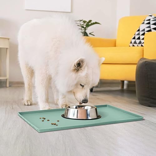Miniatura 52 de Tapete de comida para perros, bandeja de comida impermeable de silicona, mantel individual antideslizante para mascotas, borde elevado de 0.6