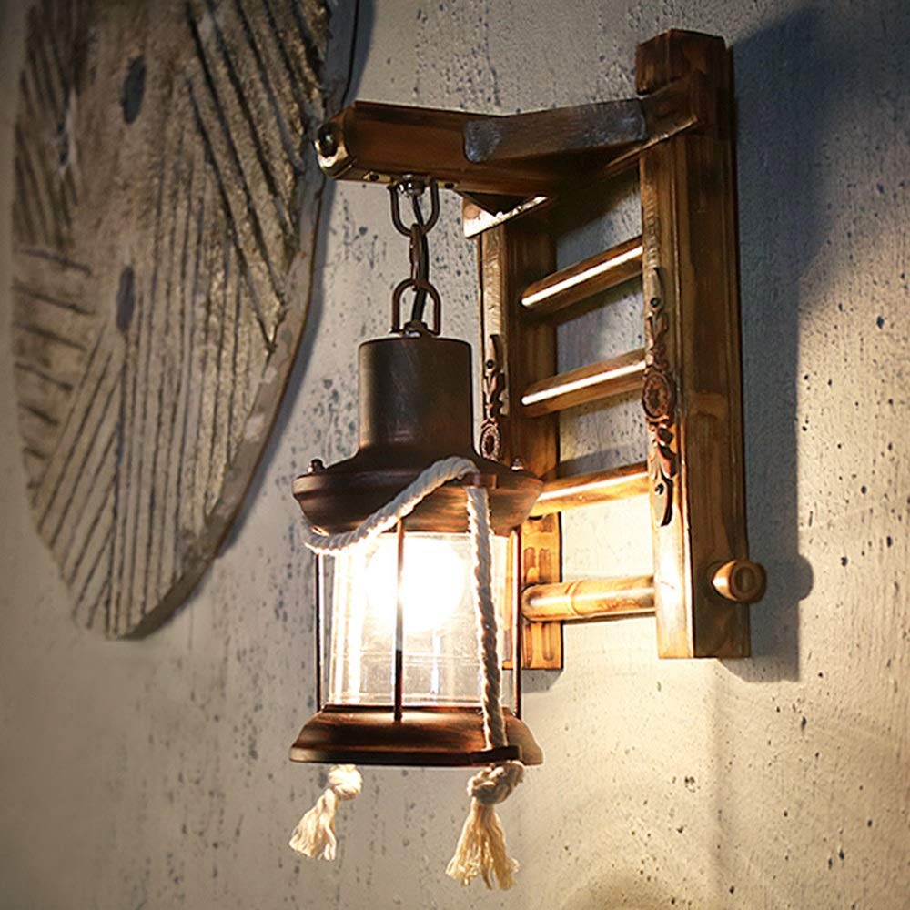 Holz Retro Lichter rustikale Wohnzimmer Wandlampe Schlafzimmerwand Einfach Kreativ Wandleuchte Vintage Antik Nostalgie innen Design Wandlampe