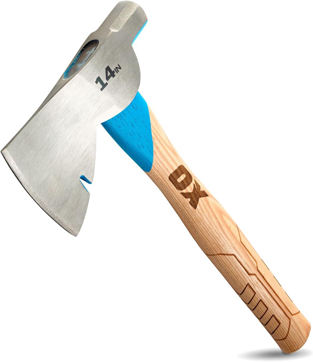 OX Tools Pro 14 Inch Carbon Steel Hatchet, Straight Hickory Handle & Smooth Face Hammer Head OX-P094814