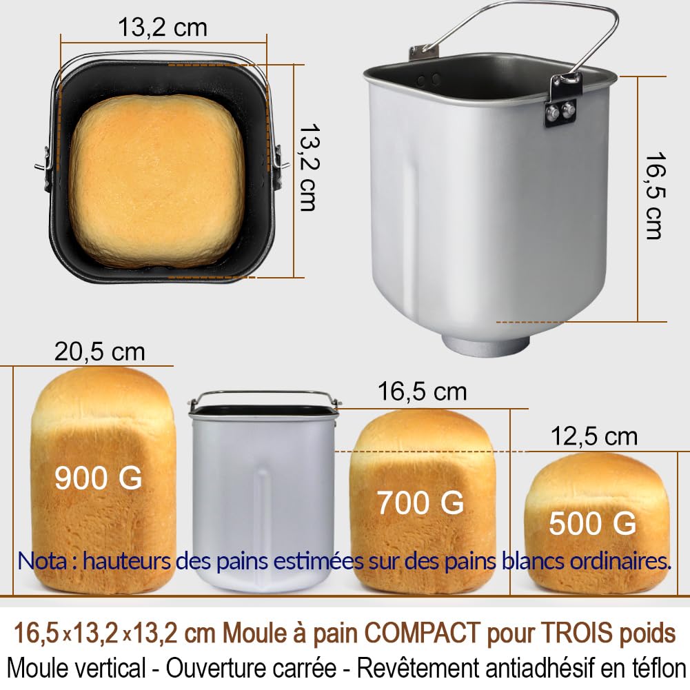 KITCHENARM 29 en 1 Machine à pain intelligente avec interface utilisateur et documentation 100% en français - 900 G Machine à pain en acier inoxydable avec réglages sans gluten et pain complet
