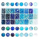 PH PandaHall 600pcs 24 Color Blue Glass Beads 8mm Blue Sea Round Glass Beads Loose Beads for Summer...