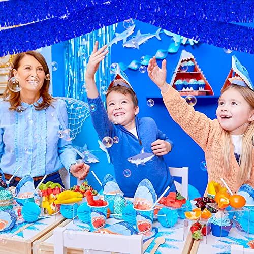 Image of 6 Pack 10 Feet Foil Fringe Garland Metallic Tinsel Streamers Banner Wall Hanging Curtain Backdrop Banner for Parade Floats, Thanksgiving, Christmas, Birthday, Halloween Party Decorations(Blue)