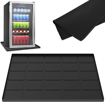Mini Fridge Mat with Raised Edge, Mini Fridge Drip Tray, Mini Fridge Silicone Mat, Under Refrigerator Mat, Washer Dryer Cover Mat, Refrigerator Pan to Protect Floor Prevent Water Leakage Black