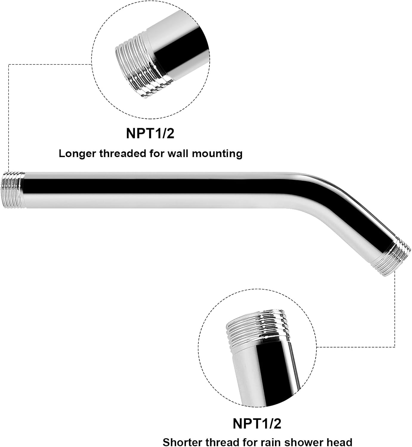 NearMoon Shower Arm with Flange, Made of 304 Stainless Steel Shower Extension Extender Pipe, Wall-Mounted for Fixed Bathroom Showerhead, Never Rust (10 Inch, Chrome Finish) - Image 3