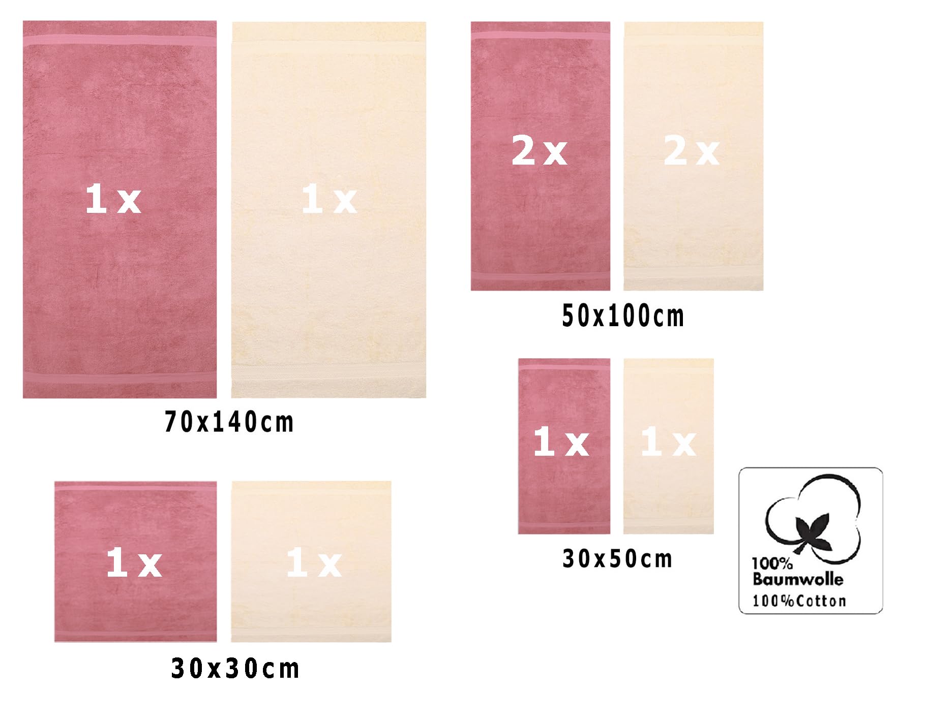 Betz Juego de 10 Toallas Classic 100% algodón 2 Toallas de baño 4 Toallas 2 Toallas de Mano 2 Toallas Cara de Color Rosa y Beige