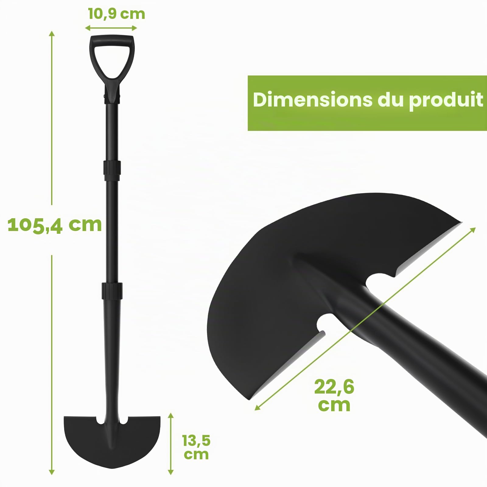 Coupe Bordure Manuel pour Jardin, 105 Cm Outil De Bordure De Pelouse avec Manche Rigide en Fibre De Verre, Demi-Lune De Coupe Bordure avec Poignée Confort en Forme D pour Entretien du Jardin