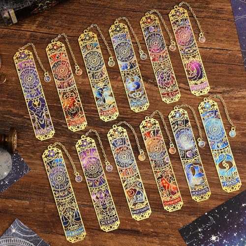 12 PCS Zodiac Theme Metal Bookmark for...