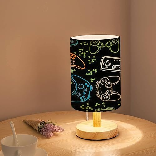 Miniatura 2 de Lámpara minimalista para mesita de noche, patrón brillante sin costuras, con joysticks, impresión genial para niños y mesita de noche de madera