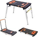 LEADALLWAY 7-in-1 Multi-Function Adjustable Work Bench with 4 Wheels Tool Storage, 330Lbs Capacity
