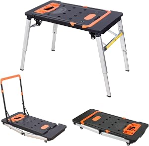 LEADALLWAY 7-in-1 Multi-Function Adjustable Work Bench with 4 Wheels Tool Storage, 330Lbs Capacity