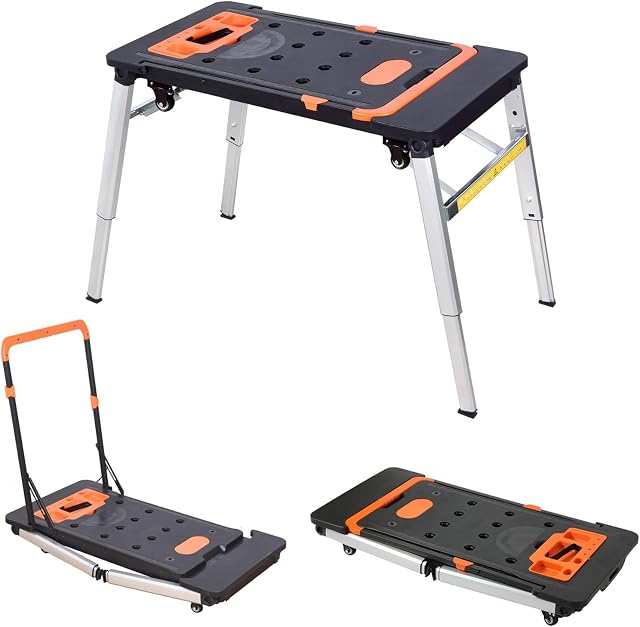 LEADALLWAY 7-in-1 Banc de travail réglable multi-fonctions avec 4 Stockage d'outils de roues, 330Lbs Capacité