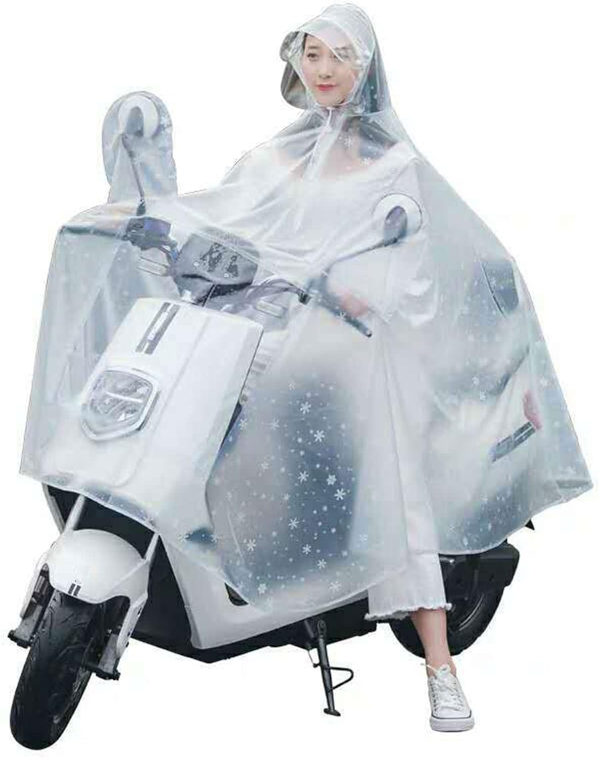 Raincoat,Electric Bike Raincoat,Cycling Raincoat Reusable Transparent PVC Jacket Capes Adult Cycling Moto Bike Mobile Scooter Cover with Lamp Shade (Snowflake White 4X Large)