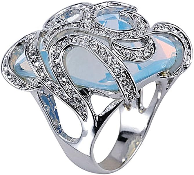 Large White Gold Opaque Blue Square Cocktail Ring