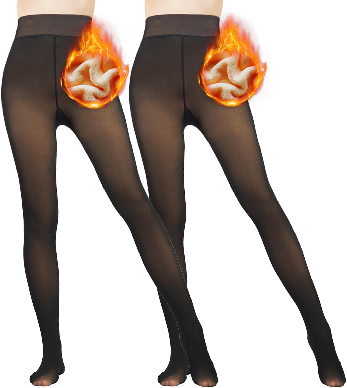 Caprilite2 Pairs Women Fleece Lined Tights-Fake Translucent Leggings High Waist Pantyhose Sheer Thick Warm Tights For Women