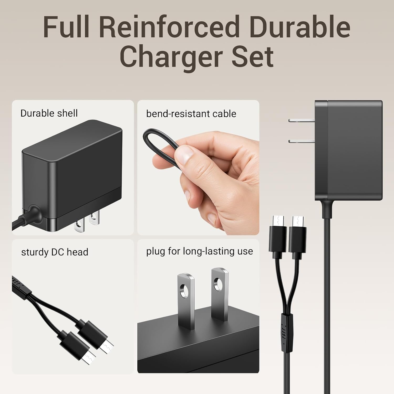 PMPN4204AR Y-Cable Charger Compatible with Motorola Walkie-Talkie T200 T400 T460 T470 T500 T600 T800 Two-Way Radios Power Adapter with Dual Micro-USB Cable Replacement 5V Charging Cord