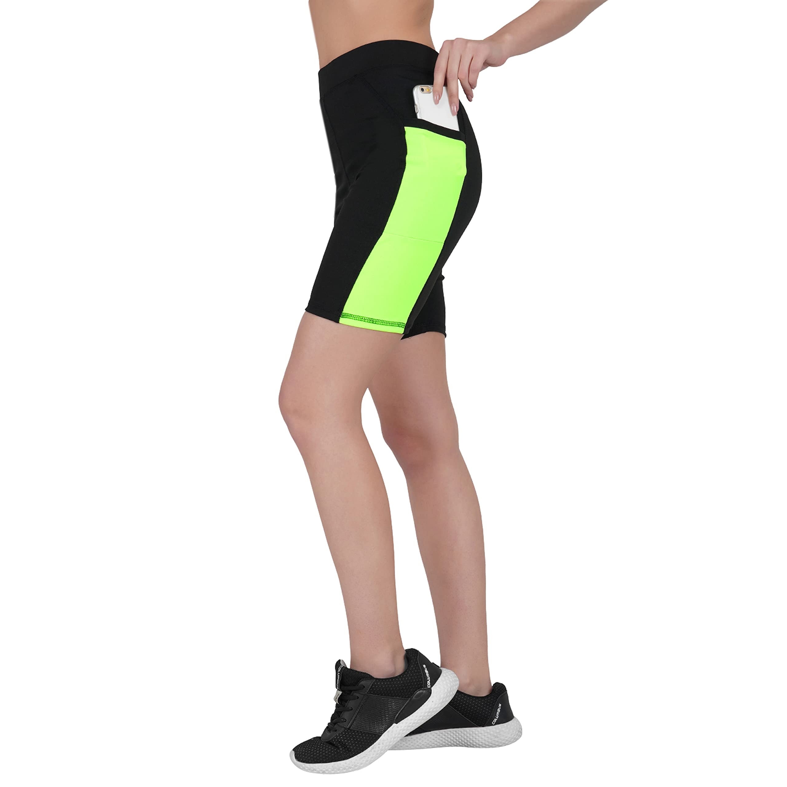 Imperative Women Color Block Biking Shorts with Side Pockets (Neno Green, Size - M)