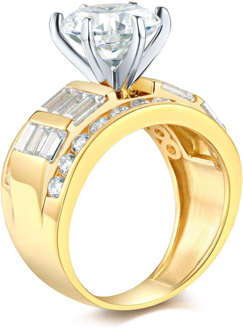 Wellingsale Ladies Solid 14k Yellow -OR- White Gold Polished CZ Cubic Zirconia Round Cut Engagement Ring with Side Stones