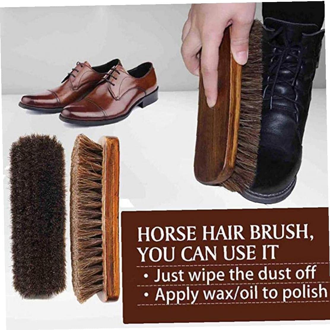 1 Cepillo de Limpieza de Cuero y Textiles Cepillo de Brillo de Zapatos de Pelo de Caballo Natural for Botas de Zapatos de Cuero Cepillo de 8 Pulgadas