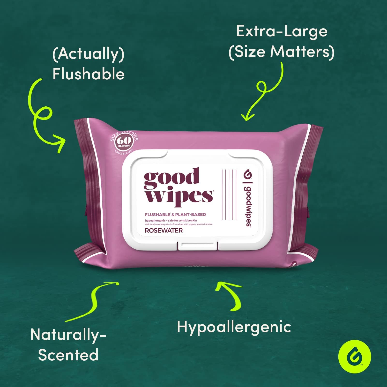 Goodwipes Flushable & Plant-Based Wipes with Botanicals | Dispenser for At-Home Use | Rosewater with Aloe Septic and Sewer Safe | 360 count (6 packs) - Biggest Adult Wipes
