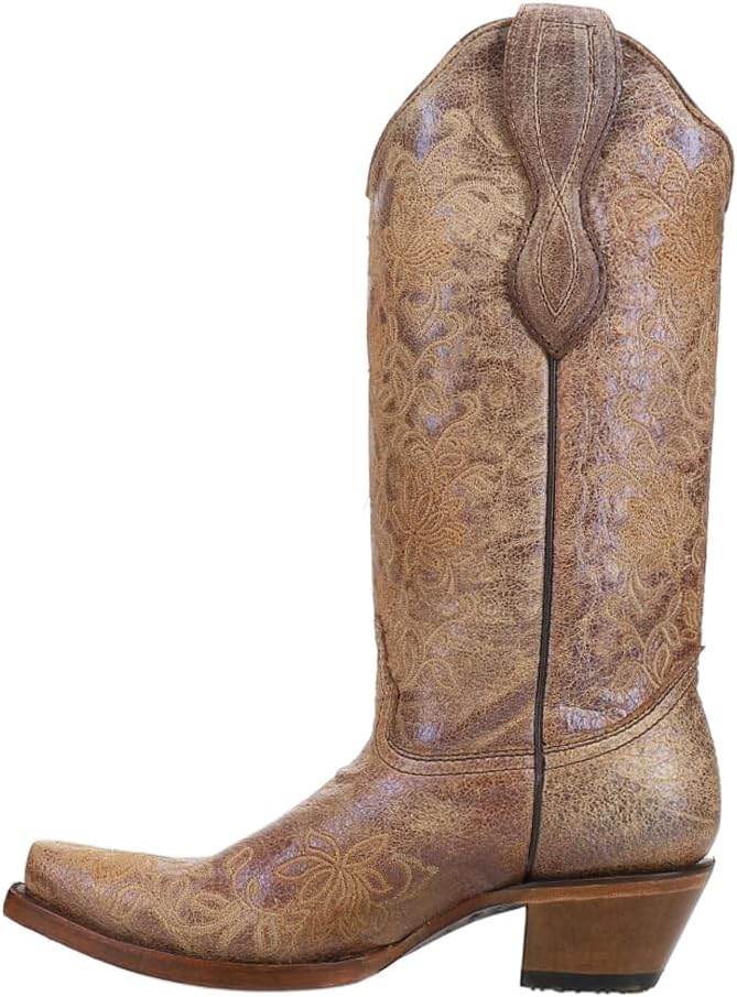 Corral Boots Womens Brown Embroidered Floral Snip Toe Casual Boots Mid Calf Mid Heel 2-3" - Brown