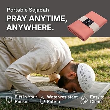 Taşınabilir dua matı | Seyahat Namaz Matı, Müslümanlar için Katlanabilir Namaz Matı, Mükemmel Müslüman Hediyesi (Terrakota)