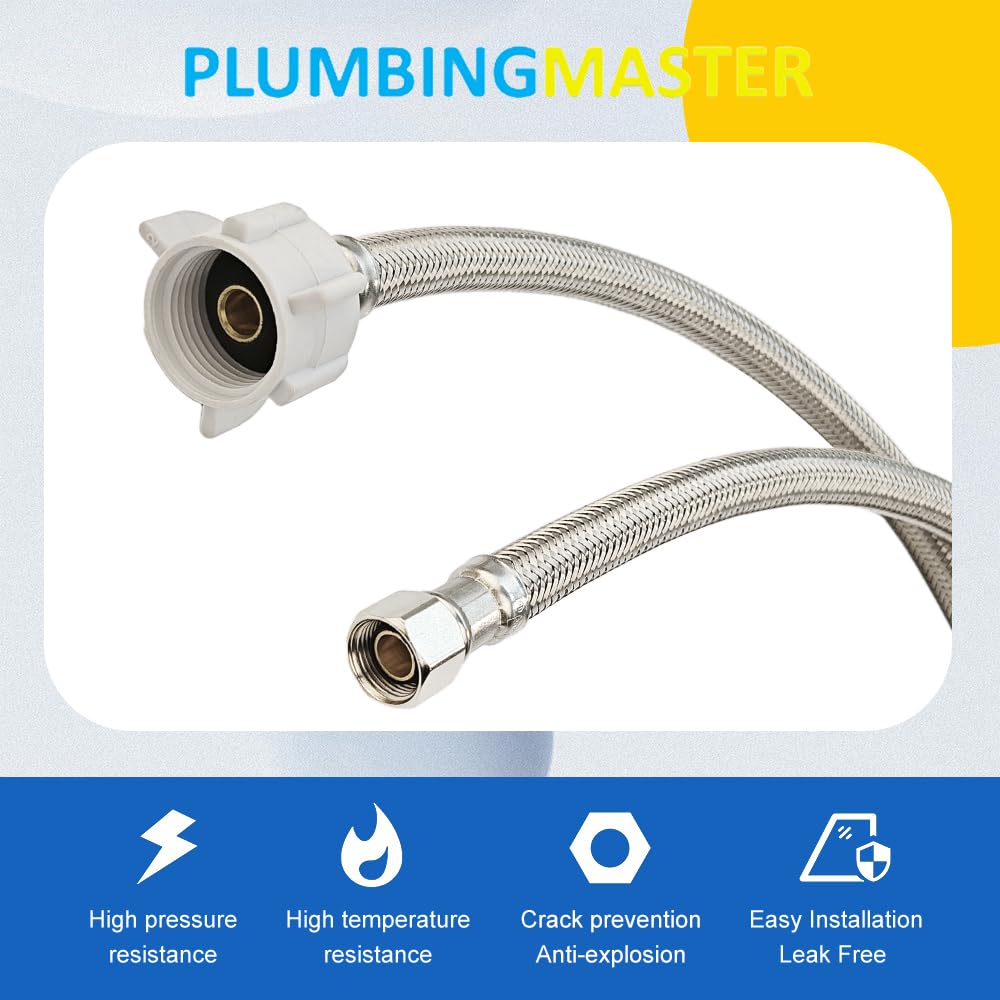 Línea de suministro de agua de inodoro de 20 pulgadas, manguera de conector de inodoro de 3/8 pulgadas Comp x 7/8 pulgadas BC, línea de suministro de inodoro trenzada de acero
