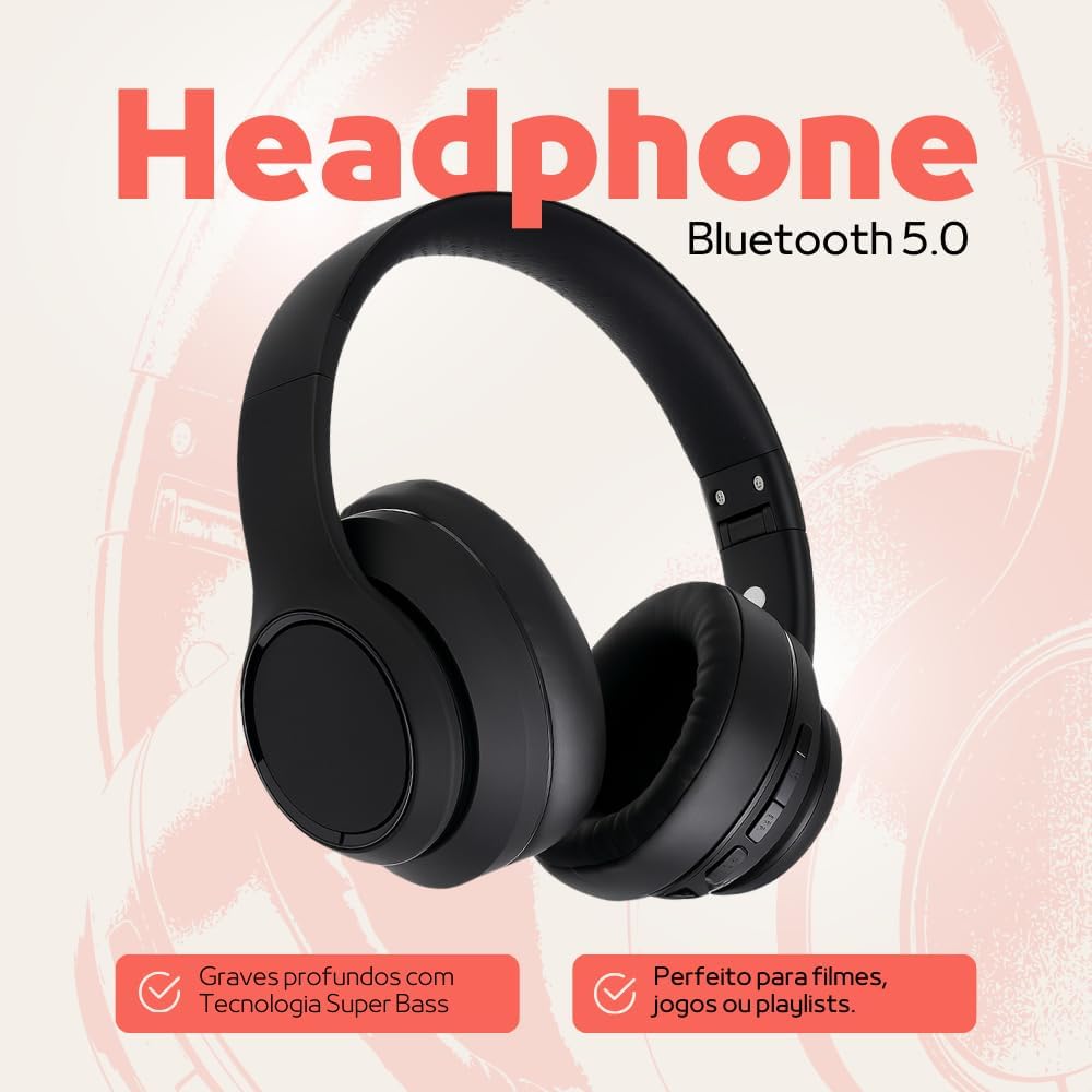Headphone Sem Fio Bluetooth Fone de Ouvido Estéreo Sem Fio Redução de Ruído e Longa Duração de Bateria com 18 horas de Bateria, Carregamento Rapido, Design Dobrável Headphone Sem Fio Bluetooth Fone de Ouvido Estéreo Sem Fio Redução de Ruído e Longa Duração de Bateria com 18 horas de Bateria, Carregamento Rapido, Design Dobrável